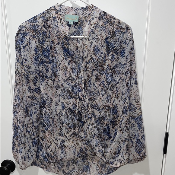 Veronica M Tops - Veronica M Blue and Black Abstract Blouse